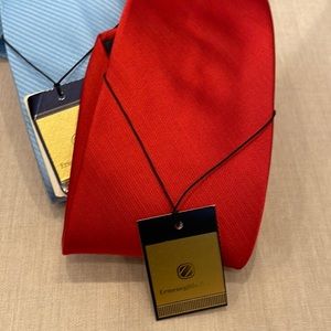 Two Zegna silk ties with tags for sale one red and one blue. Father’s Day!!